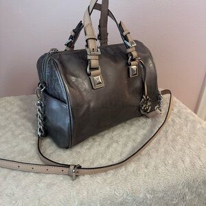 Stylish Metallic Gray Handbag with Chain Strap